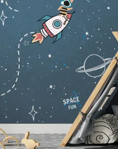 Space wallpaper in childrens room